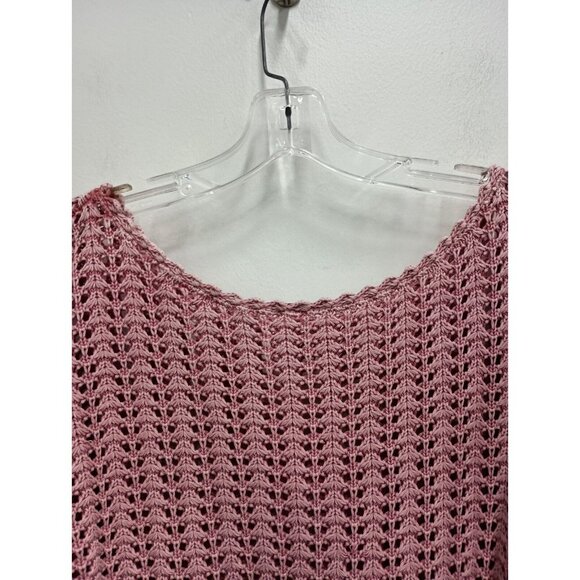 Free People Womens BOHO Sweater Small Pink Open Knit Boat Neck Pullover Casual - Picture 9 of 9
